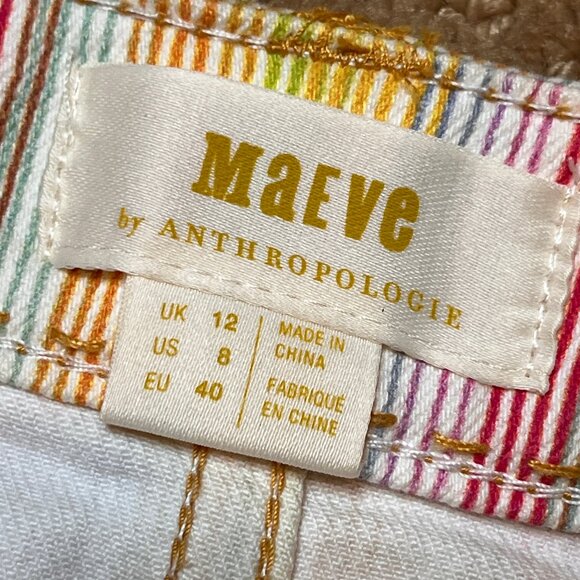 Maeve Anthropologie Size 8 Rainbow Striped Stretch Denim Mini Skirt Buttonfly - Picture 10 of 13
